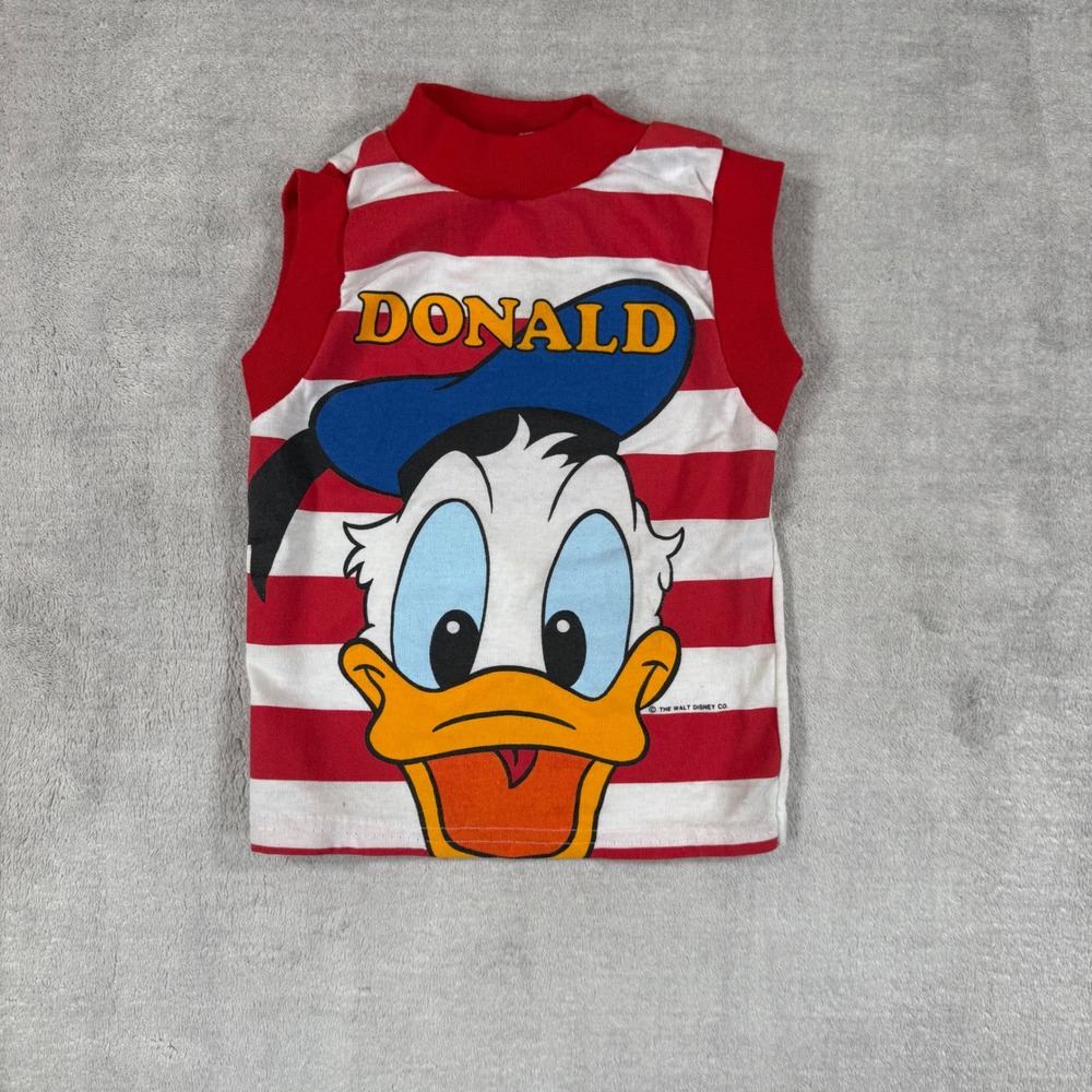 Donald Duck Shirt Kids 3T Red Striped Vintage 90s Muscle Tank Disney Jog Togs